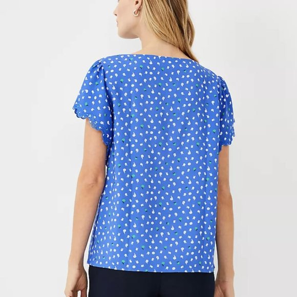 Ann Taylor Floral Flutter Sleeve Square Neck Top - Picture 2 of 5